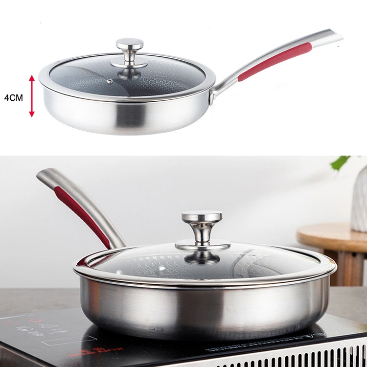 Wholesales 22 Cm 3 Ply Non-Stick Cooker Stainless Steel Flat Frying Pan