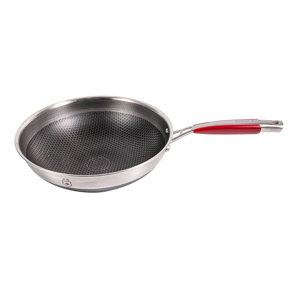 Factory Manufacture Stainless Steel Cookware Red Long Handled Wok with Lid