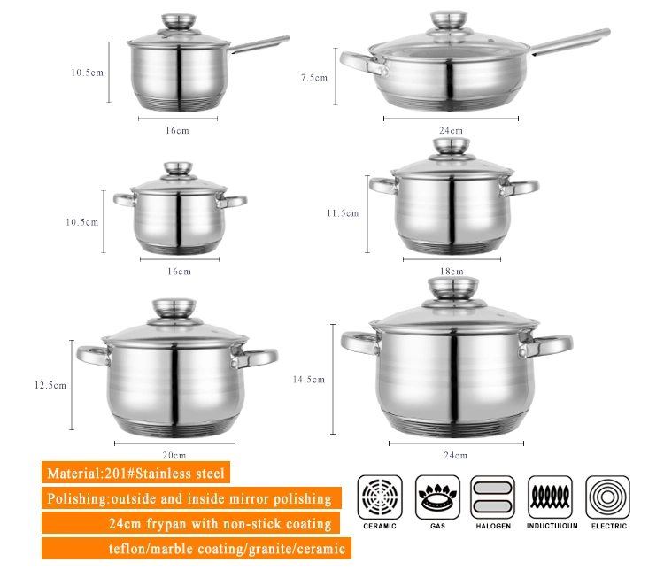 Manufacture High Quality 6 Pieces Induction Cooker Kitchen Cooking Cookware Set Stainless Steel Pots and Pans