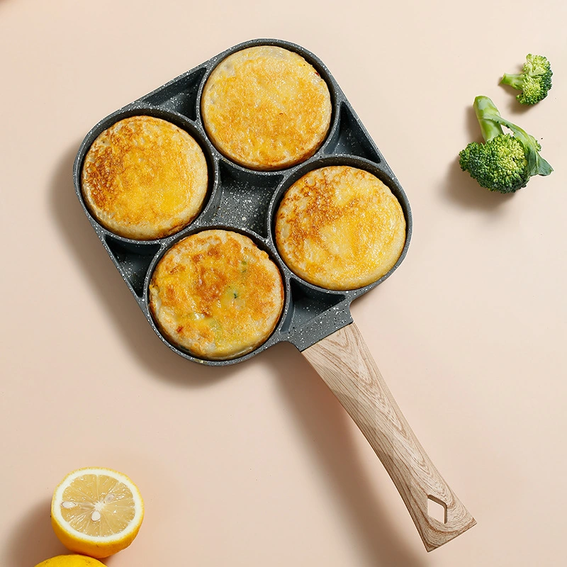 4 Holes Aluminium Alloy Non-Stick Egg Frying Pan, Multifunctional Omelette Pan with Soft Touch Handle