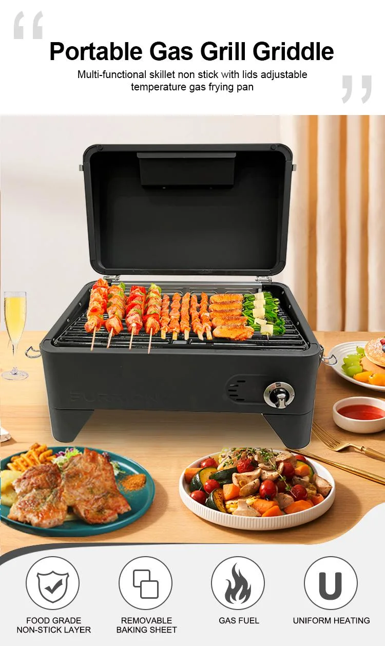 Portable Dual-Purpose Gas Frying Pan Cooking Grill Cooker