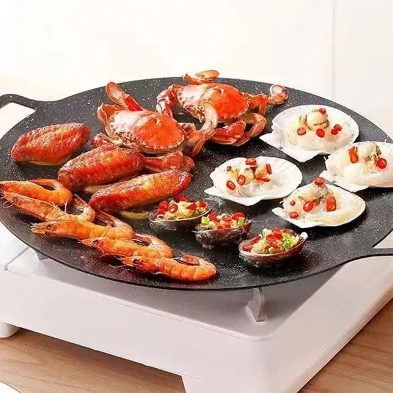 Wholesale Creative Korean Style Round Grill Pan Non-Stick Outdoor BBQ Pork Belly Frying Pan Aluminum Pie Dishes &amp; Pans