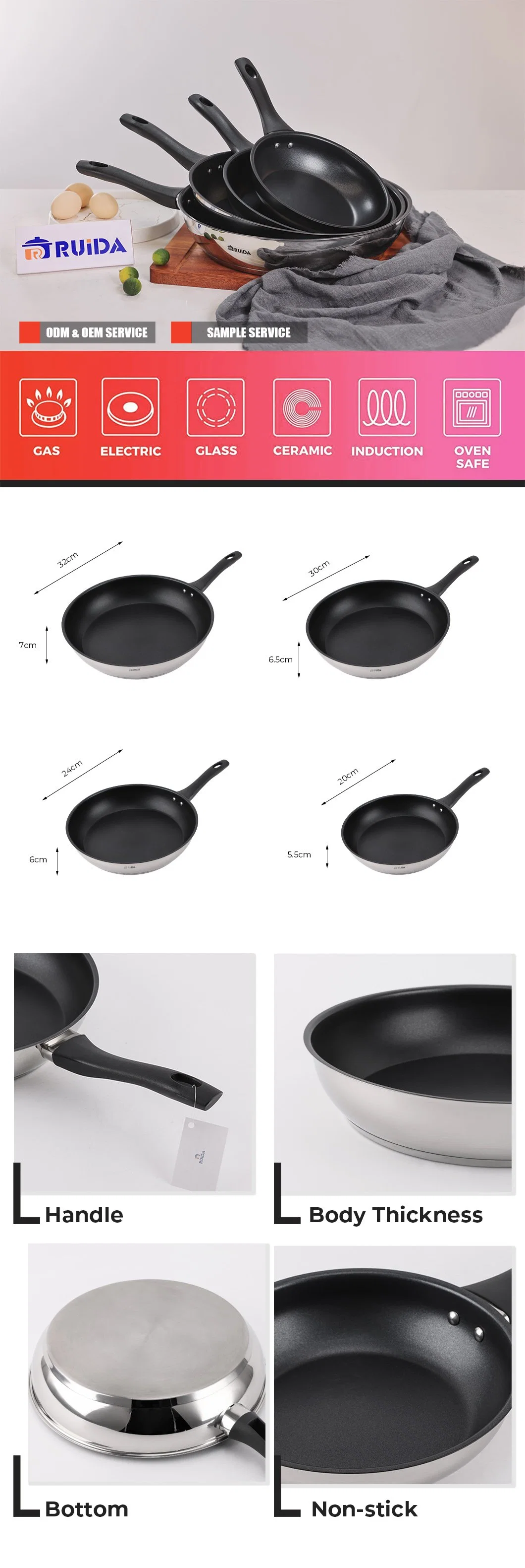 Nonstick Wok Kitchen Utensils Cookware Nonstick 4/5/6/8PCS Stainless Steel Frypan Frying Pan