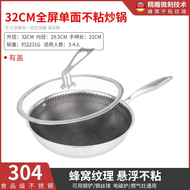 Wholesale 32cm Non Stick Coating Frying Pan Stainless Steel Food Pan Honey Comb Cooking Pan