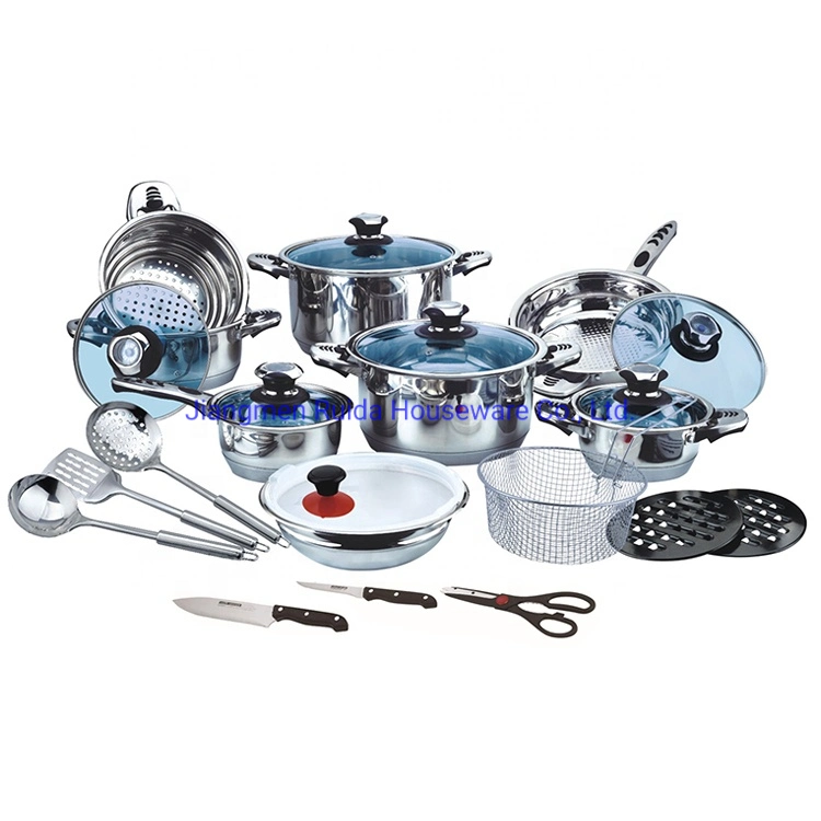 25PCS Wide Edge Stainless Steel Cookware Set Kitchenware Induction Cooking Pots Pans