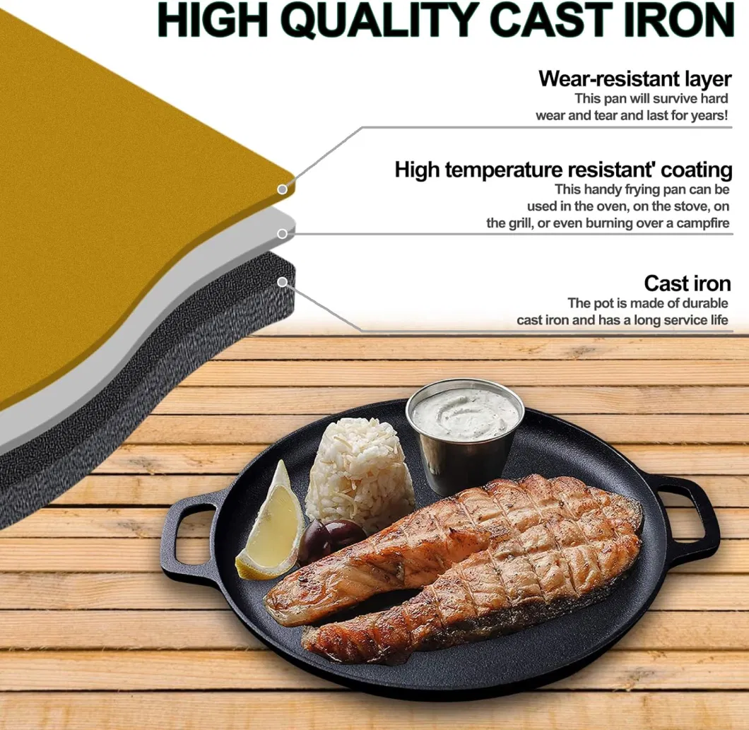 Pre-Seasoned Cast Iron Pizza Pan Skillet for Baking Roasting Frying Induction Cooking Cast Iron Bakeware Pan