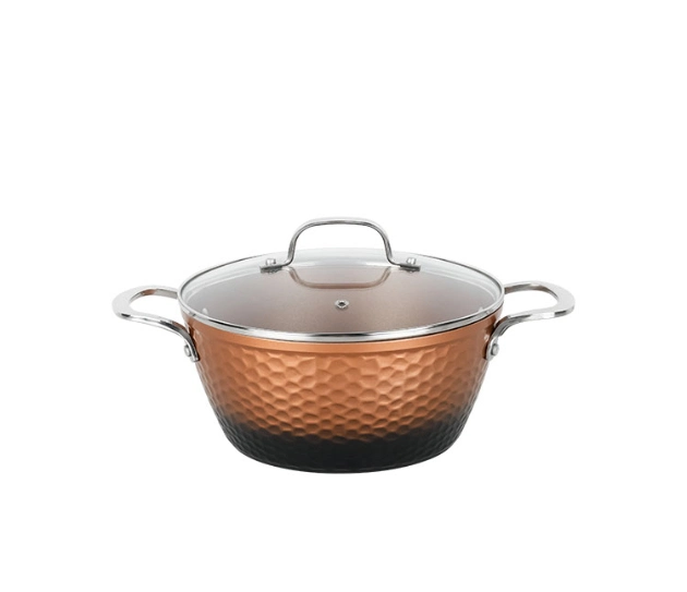 Copper Hammered Cookware Set, Triple Kitchenware Cooking Pot Includes Sauce Pan, Casserole, Frying Pan