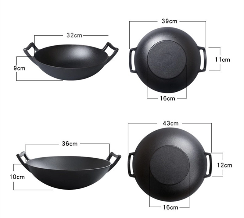 Two Handle Chinese Cast Iron Wok and Frying Pan