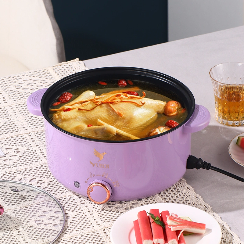 New Purple Charged Plating Part 20cm Multi-Function Non-Stick Surface Electric Hot Pot Electric Frying Pan 2.0L