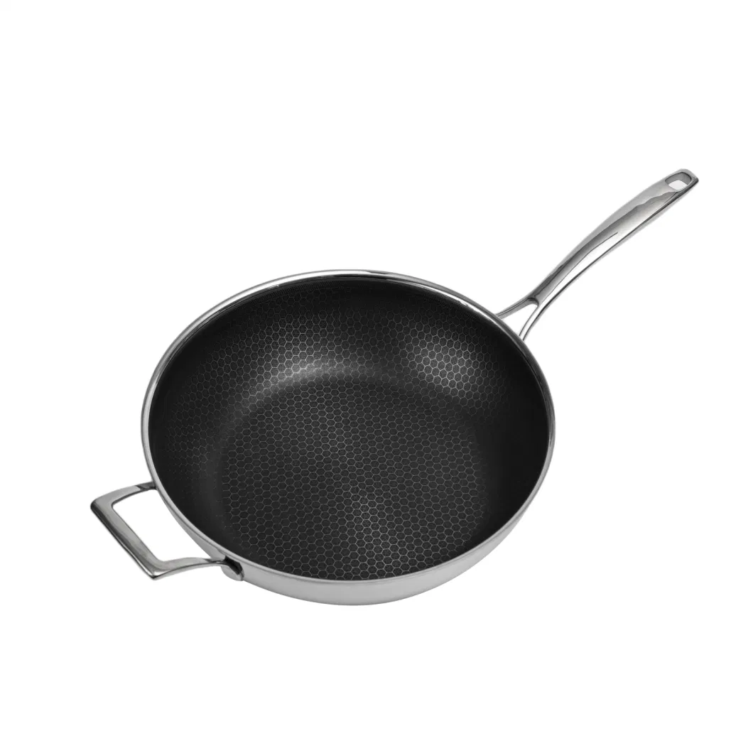 Hot Sales Stainless Steel Cookware Non-Stick Double Layer Honey Comb Coating 30cm Wok