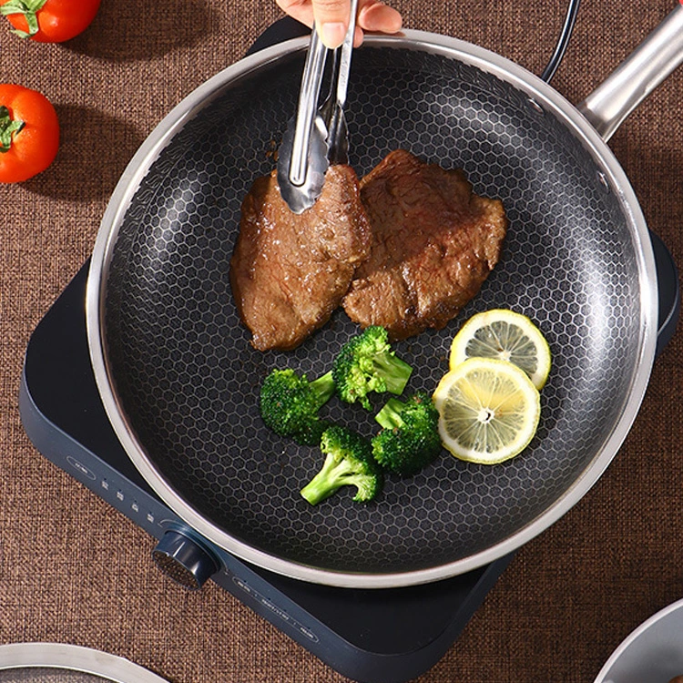 Wholesales 22 Cm 3 Ply Non-Stick Cooker Stainless Steel Flat Frying Pan