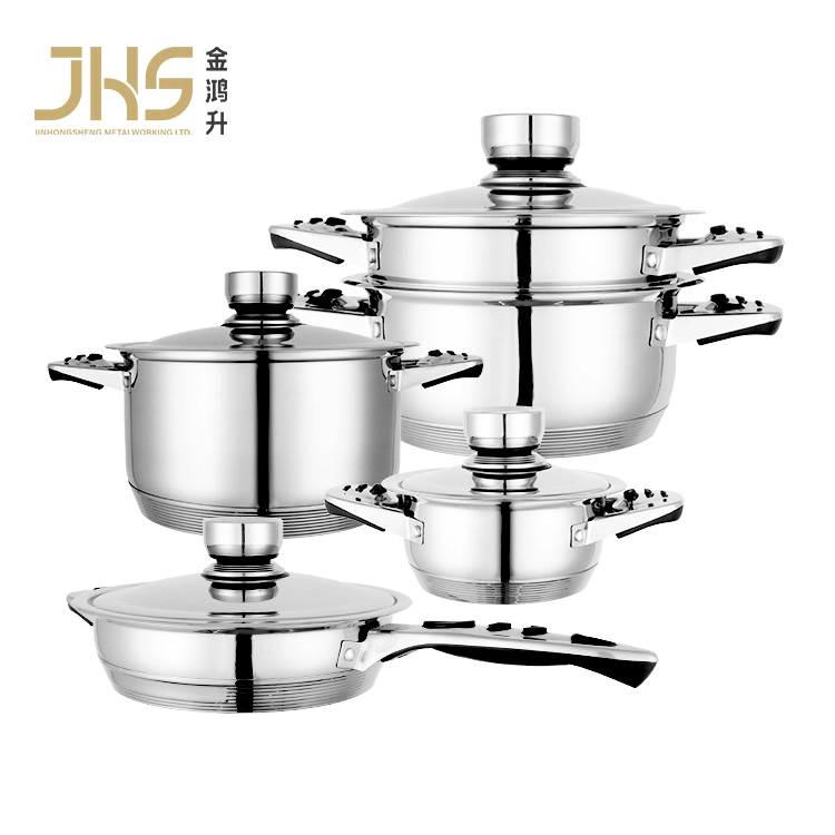 Kitchen Appliance Mirror Polished Stainless Steel Casserole Pot with Food Steamer Frying Pan