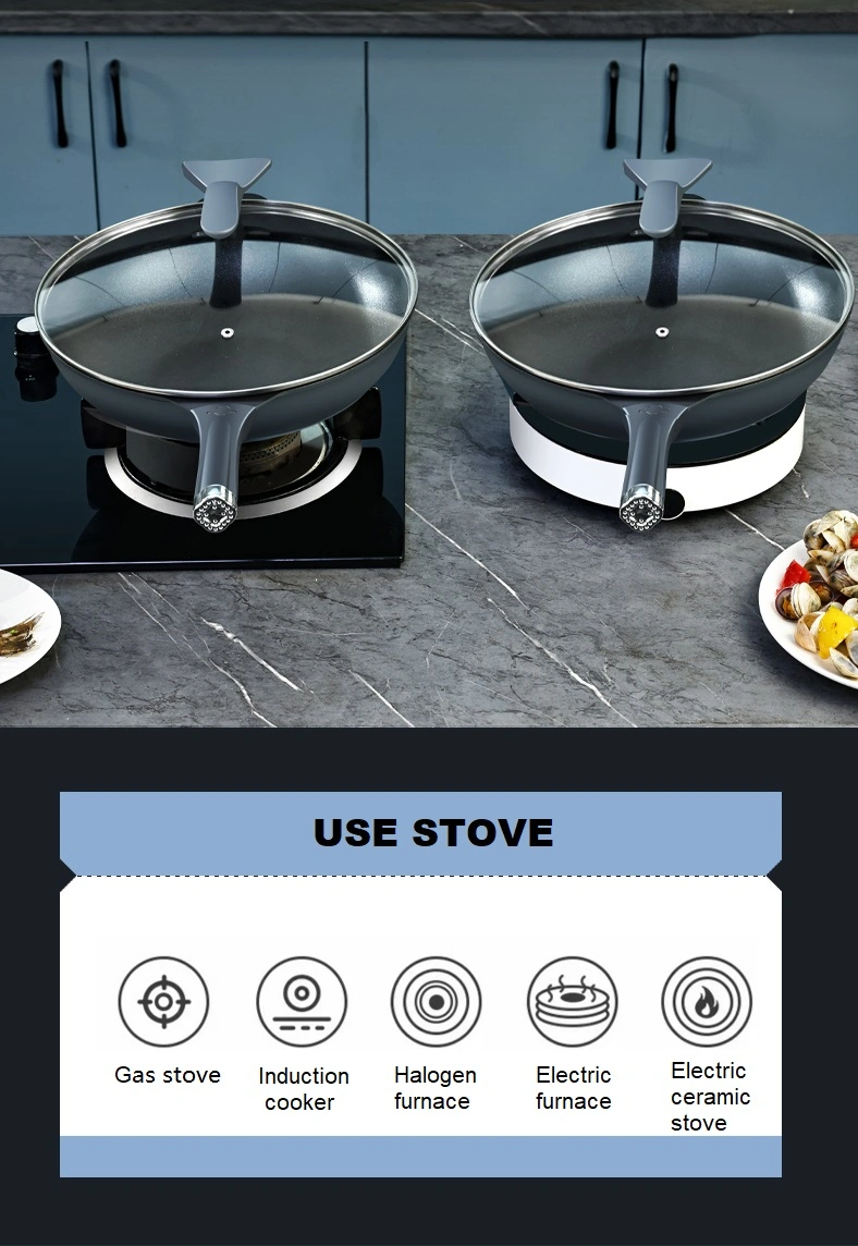 Cast Aluminium Cookware Skillets Fry Saute Pan with Lid Non-Stick Pots