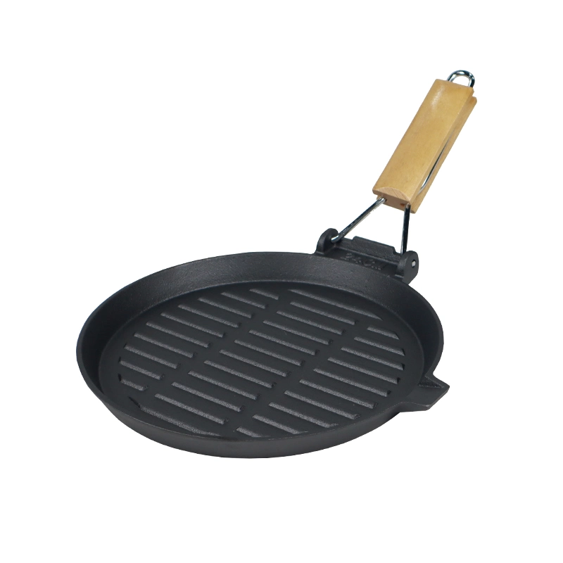 Non Stick Striped Round Cast Iron Griddle Pans Steak BBQ Bacon Frying Skillet Pan for Cooking Camping