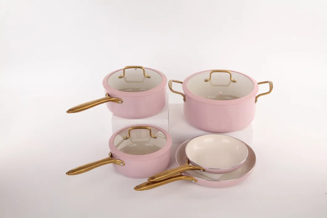 8 PCS Pink Kitchenware Non Stick Cookware Set Cooking Pan Witch Ceramic Coating