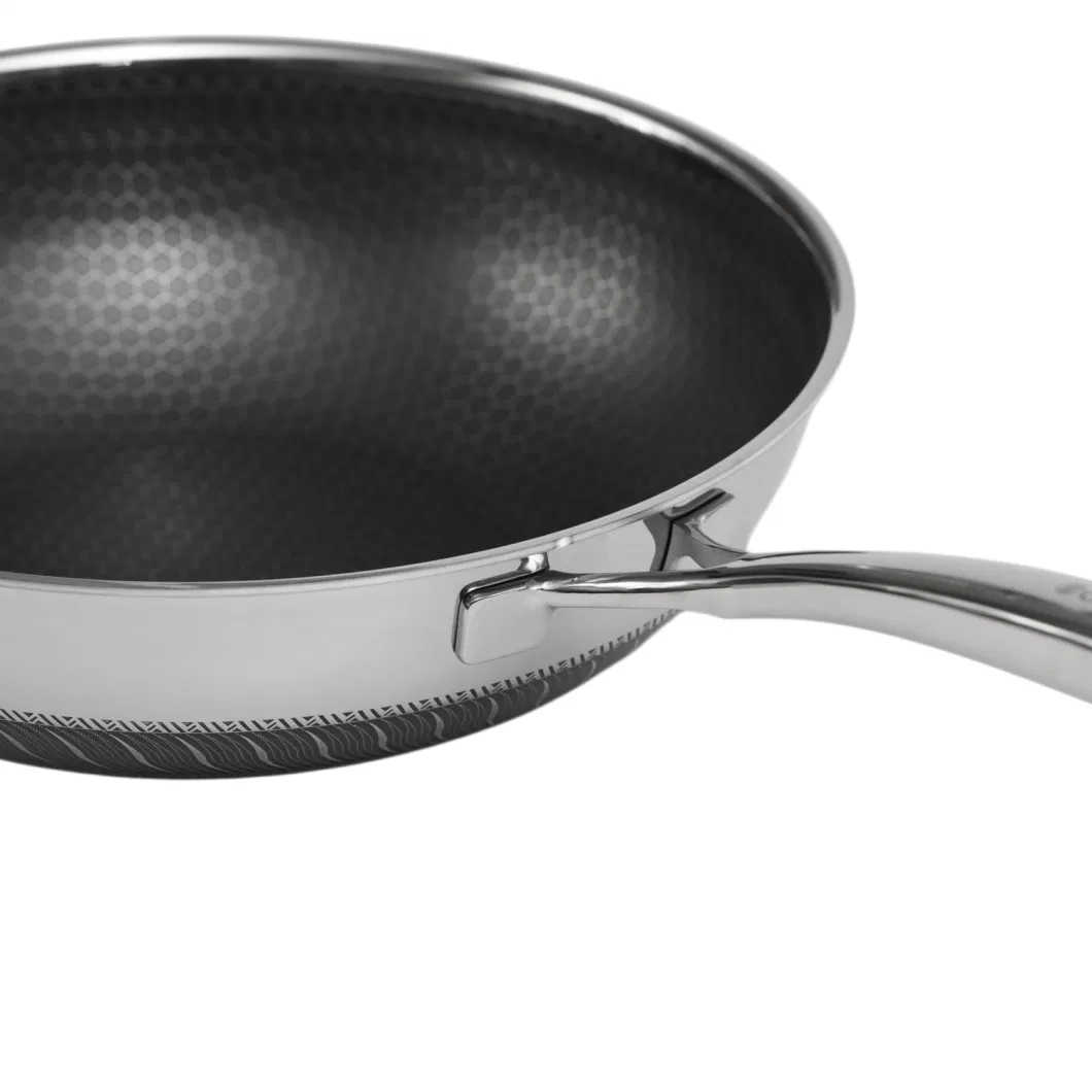 Factory Outlet Stainless Steel Cookware Nonstick Double Layers Honey Comb Coating 32cm Wok