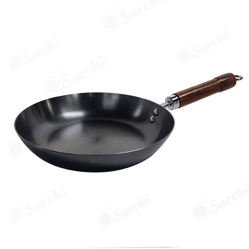 Lightweight Nonstick Coating Frying Omelette Pan Black Iron Pans Carbon Steel Skillet with Detachable Wooden Handle
