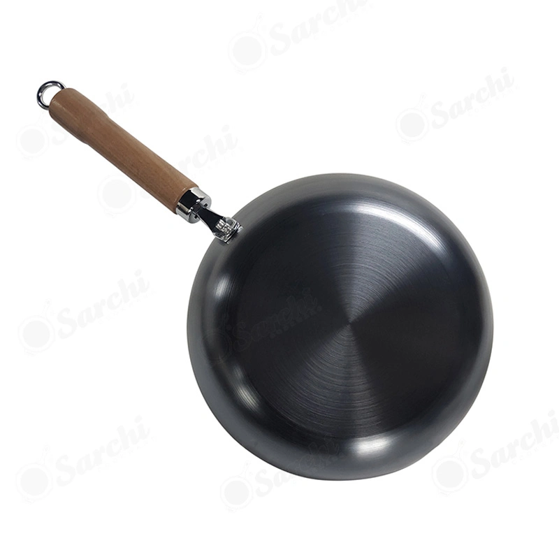 Lightweight Nonstick Coating Frying Omelette Pan Black Iron Pans Carbon Steel Skillet with Detachable Wooden Handle