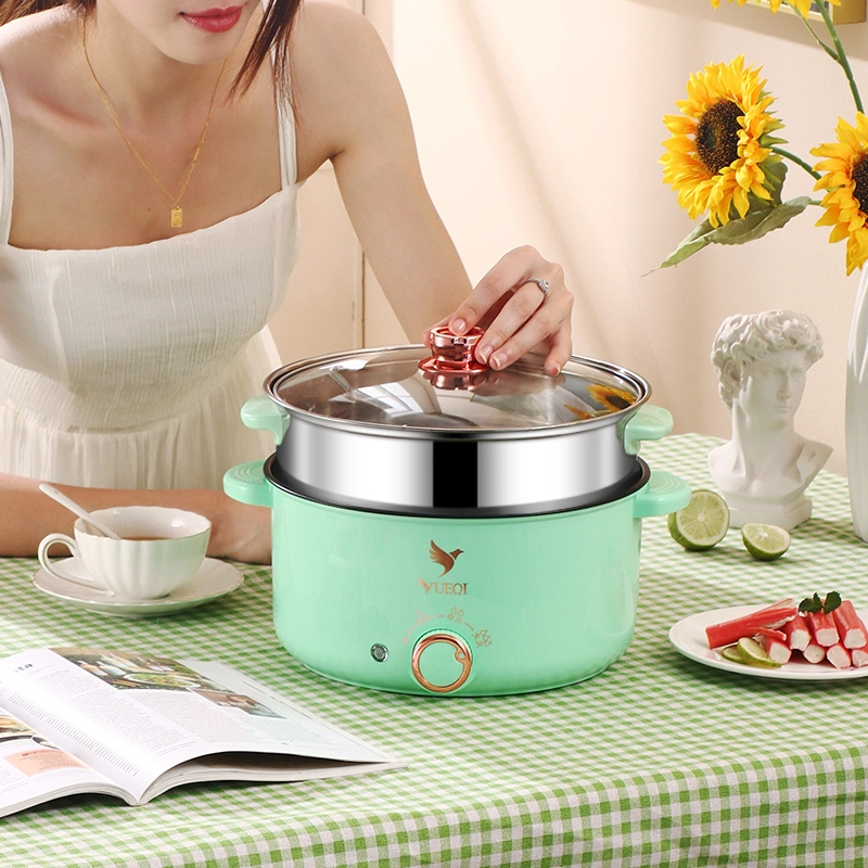 New Light Green Charged Plating Part 28cm Multi-Function Non-Stick Surface+Stainless Steel Steamer Electric Hot Pot Electric Frying Pan 3.5L