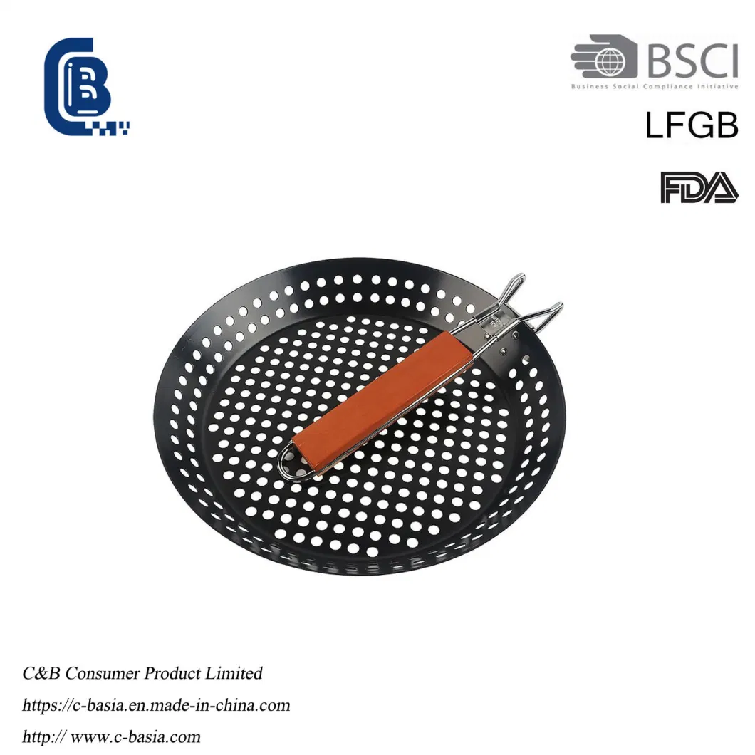 Non Stick Easy Cleaned BBQ Grilling Frying Pan Tray with Folding Handle Skimmer Colander 6