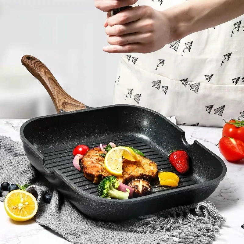 High Quality Aluminum Alloy Non-Stick Soft Touch Handle Steak Grill Pan and Frying Pan