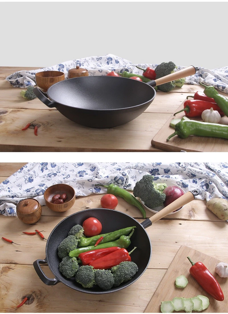 Cast Iron Wok with Wooden Lid