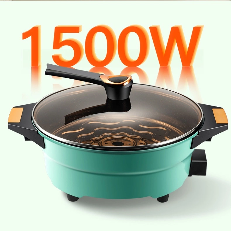 1600W 7L Round Grill Electric Frying Pan with Glass Lid Cooking Skillet