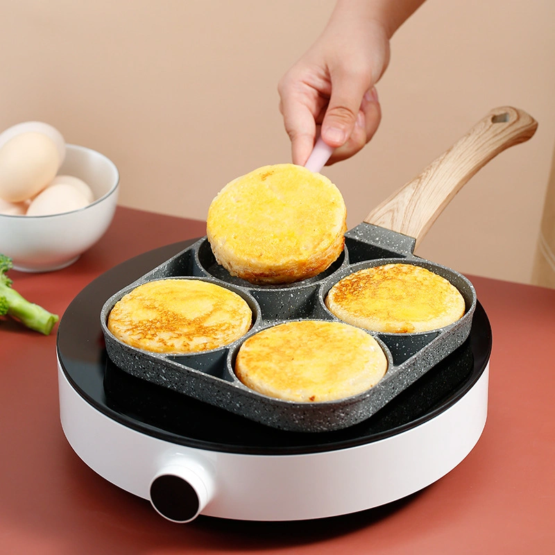 4 Holes Aluminium Alloy Non-Stick Egg Frying Pan, Multifunctional Omelette Pan with Soft Touch Handle