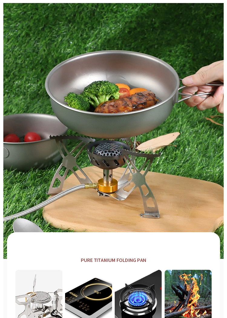 Wholesale Pure Titanium Camping Outdoor Cooking Portable Wild Cookware Collapsible Frying Pan