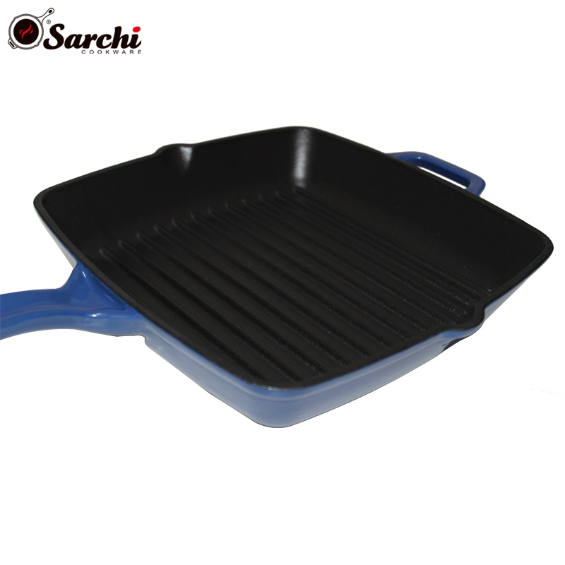 Kitchen Square Cast Iron Enamel Steak Frying Pan Skillet Grill Pan