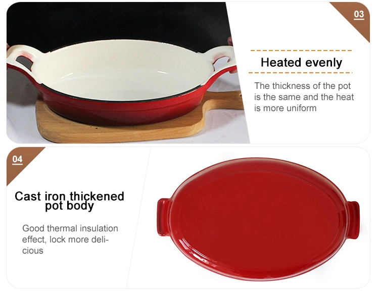 China High Quality Oval Baking Pan Enamel Cast Iron Frying Pan Cast Iron Enameled Fish Shape Dish Pan