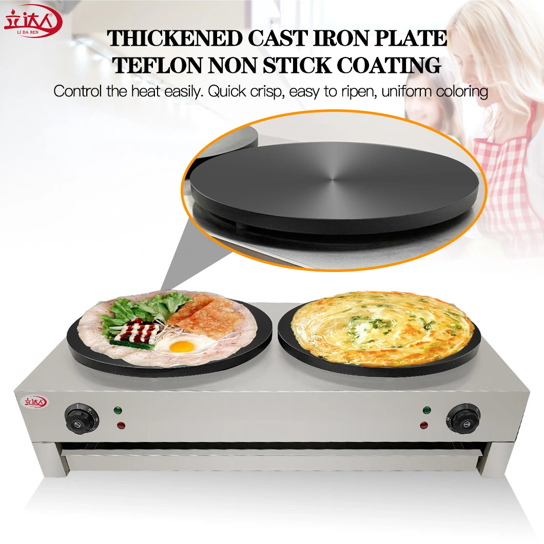 Lida CE Approved Hot Sale Double Plates &amp; Crepe Maker, Non-Stick Gas Crepe Pan Round Portable Cast Iron Crepe Maker Use for Blintzes, Pancakes Waffle Maker