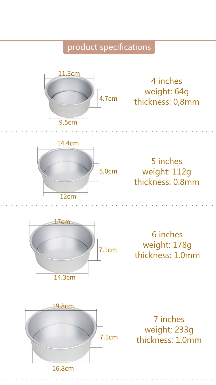 4/5/6/7/8/9/10/11/12/14 Inches Aluminum Round Chiffon Cheese Sponge Cake Baking Pan with Removable Bottom