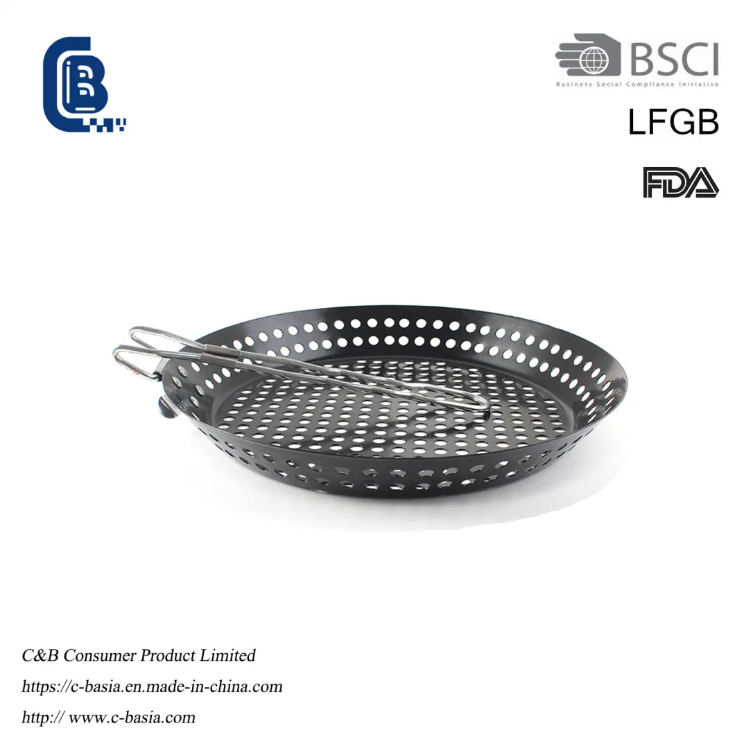 Non Stick Easy Cleaned BBQ Grilling Frying Pan Tray with Folding Handle Skimmer Colander 6