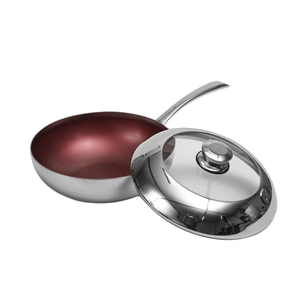 Nonstick Coating Red Colour Stainless Steel Cookware 28cm Wok