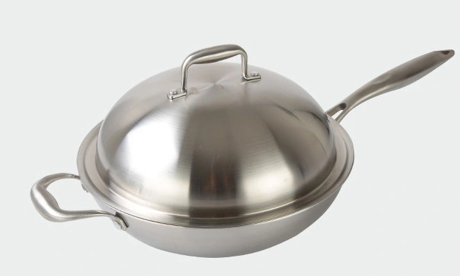 High Quality Cookware Tri-Ply Stainless Steel Wok Pan with Steel Cover, Scratch Proof Induction Kitchenware with Stay-Cool handles, Stir-Fry Pans Skillet