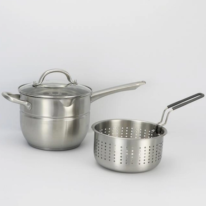 22cm Restaurant Kitchen Induction Cooker Stainless Steel Multifunction Cooking Pot Deep Frying Pot with Basket