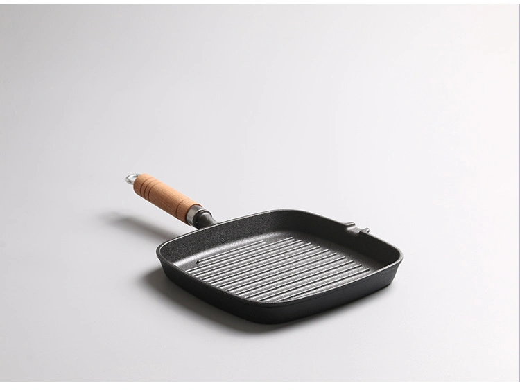 Cookware Frying Pan Skillets Non Stick Copper Square Pan 24*5 Cm with Wooden Handle for Home Kitchen