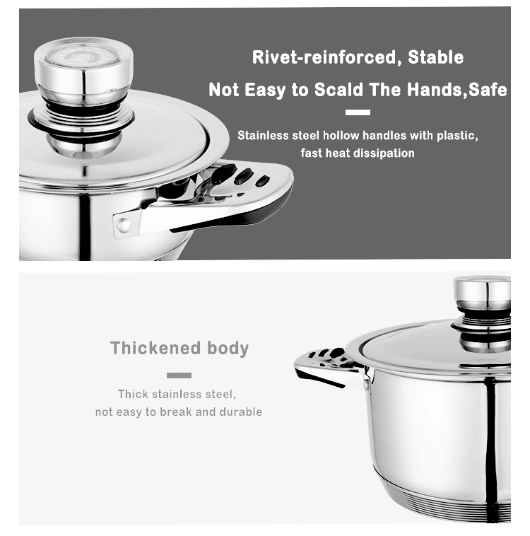 Kitchen Appliance Mirror Polished Stainless Steel Casserole Pot with Food Steamer Frying Pan