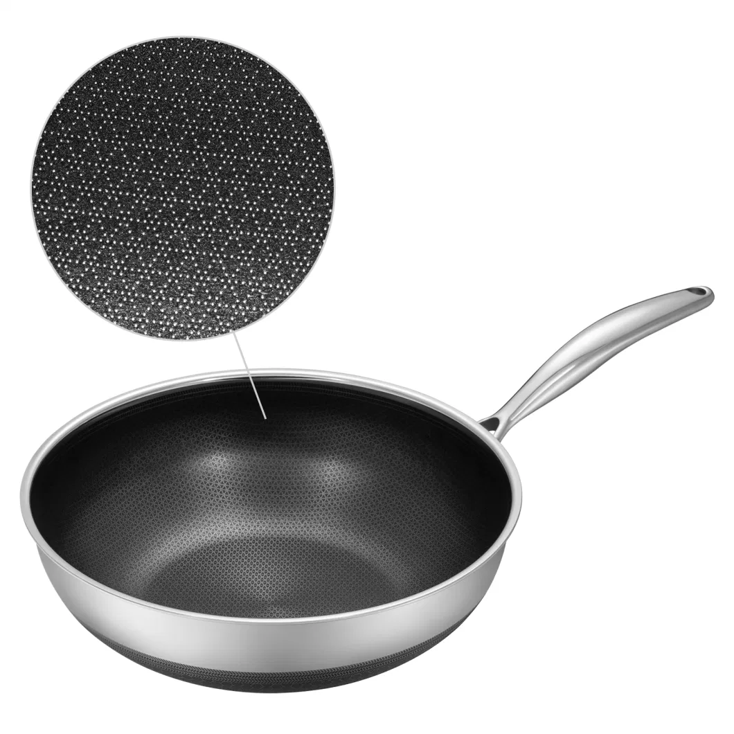 Hot Sales Cookware Stainless Steel Nonstick Double Layer Coating 30cm Wok