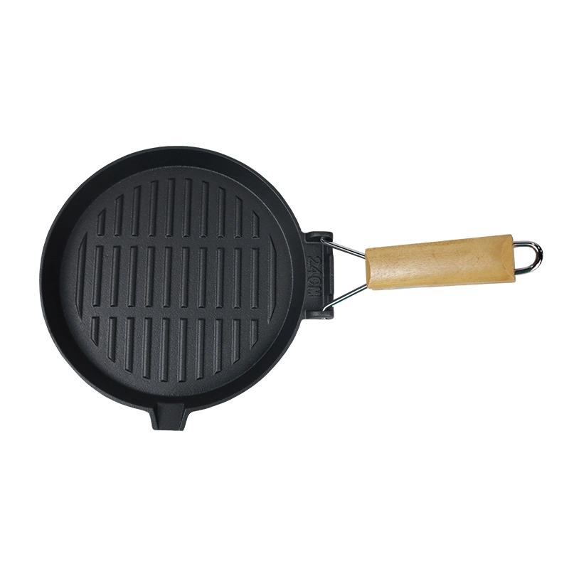 Non Stick Striped Round Cast Iron Griddle Pans Steak BBQ Bacon Frying Skillet Pan for Cooking Camping