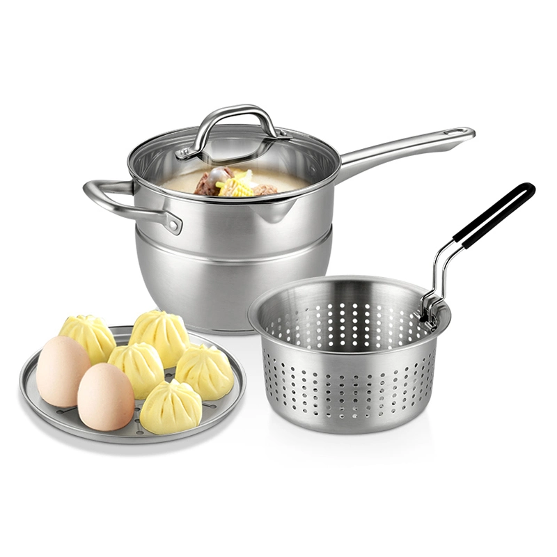 22cm Restaurant Kitchen Induction Cooker Stainless Steel Multifunction Cooking Pot Deep Frying Pot with Basket