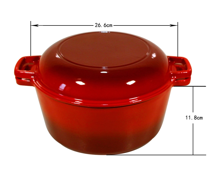 5qt Dia 26.5cm 10.4&quot; Inch Pre-Seasoned 2-in-1 Cast Iron Kitchen Cookware Dutch Oven Multi-Cooker Heavy Duty Skillet Casserole and Lid Set Deep Pot + Frying Pan