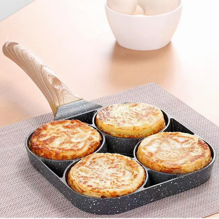 4 Holes Aluminium Alloy Non-Stick Egg Frying Pan, Multifunctional Omelette Pan with Soft Touch Handle