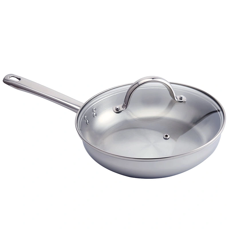 2PCS 3-Ply 304 Stainless Steel Frying Pan with Glass Lid Mirror Polish Cookware Manufacturer Wholesale 18/20/22/24/28cm