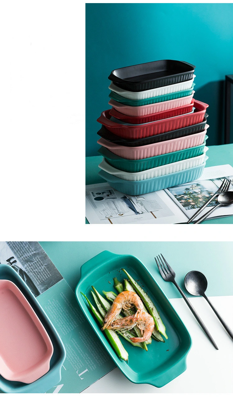 Colorful Ceramic Non-Stick Rectangular Baking Pan with Handle