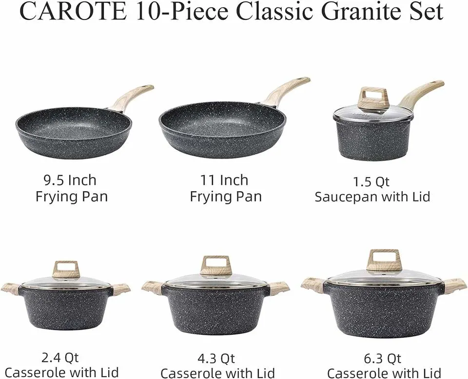 Granite Cookware Set Non Stick Frying Pan Aluminum Cooking Pots and Pans Set Household Utensils Marble Cookware Set