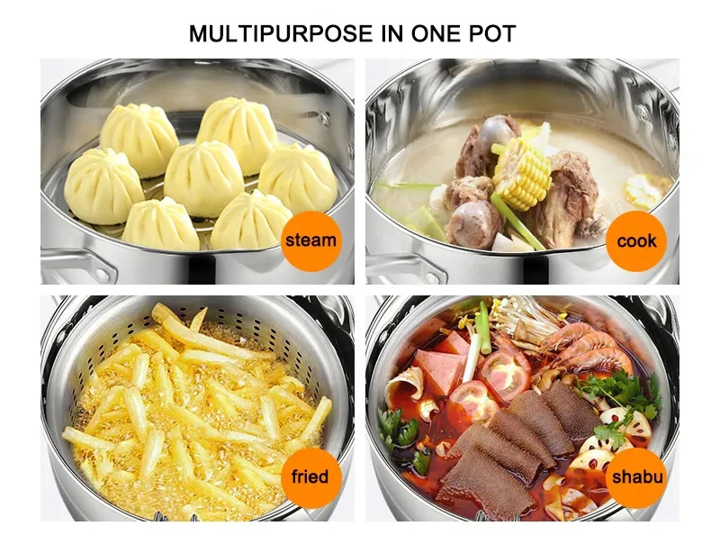 22cm Restaurant Kitchen Induction Cooker Stainless Steel Multifunction Cooking Pot Deep Frying Pot with Basket