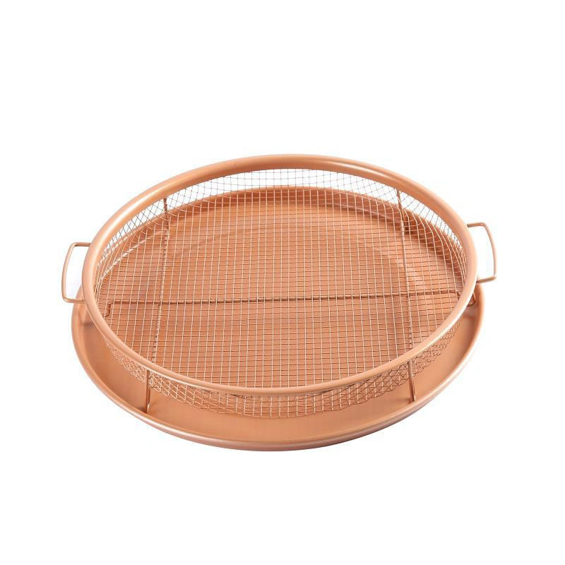 Durable Non-Stick 2 Piece Set Round Copper Air Fry Crisper Tray Mesh Baking Tray Non-Stick Round Baking Pan Scratch Proof Esg15987