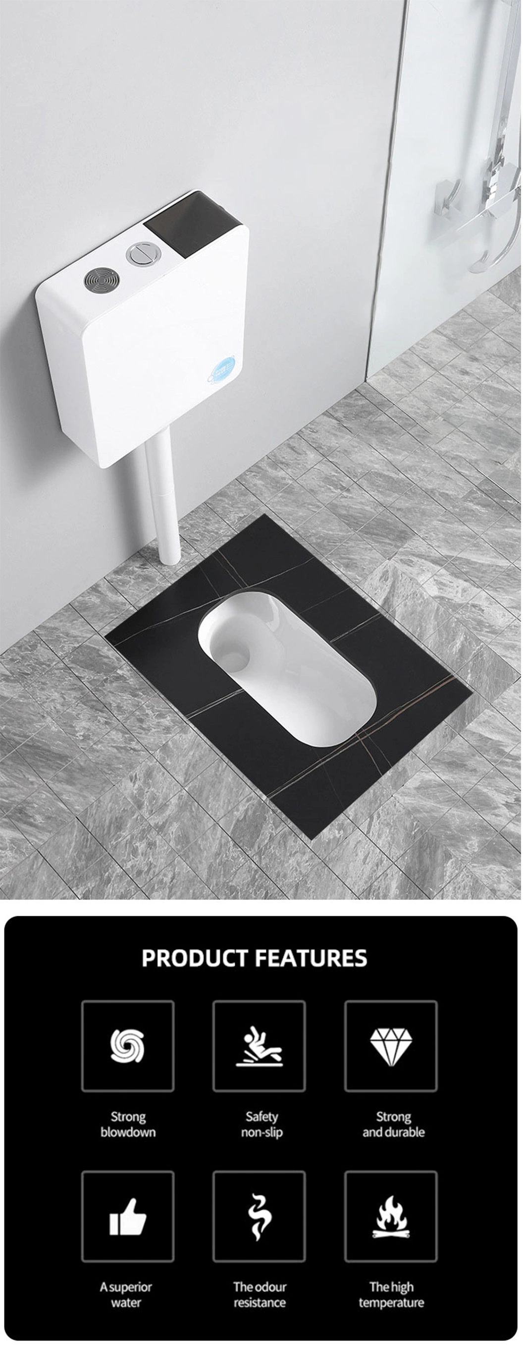 Eastern Wc Sintered Stone Ceramic Squatting Toilet Public Black Colour Squat Toilet Pan with Flush